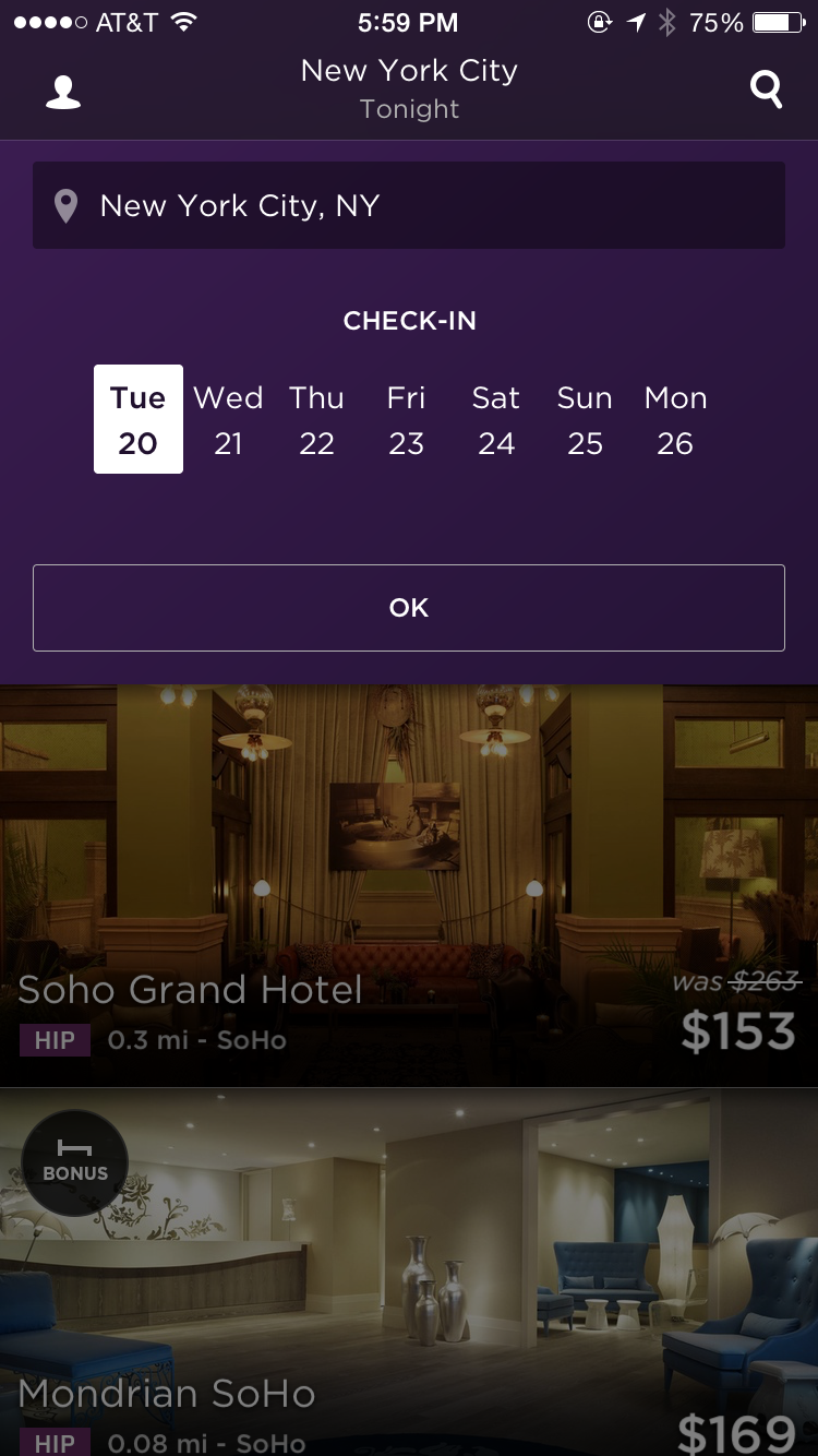 Hotel Tonight Screenshots Mobile Patterns
